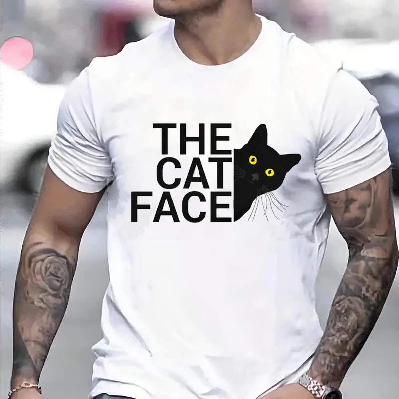 

Probe Curious Baby Cat Funny Cat Face Personality Men Woman T-shirt Summer Casual Breathable Short Sleeved Couple's Clothing Tee