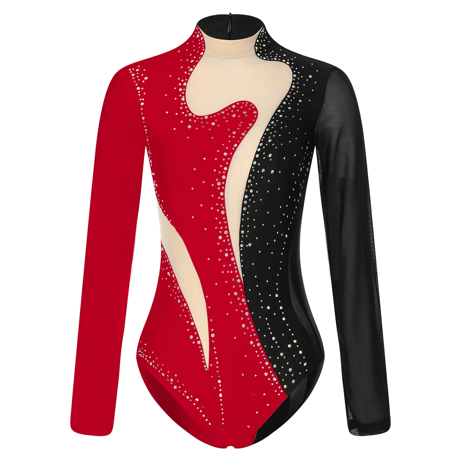 Women Ballet Leotard Dancewear Rhinestone One Piece Bodysuit Turtleneck Gymnastics Acrobatics Leotards Figure Skating Bodysuit