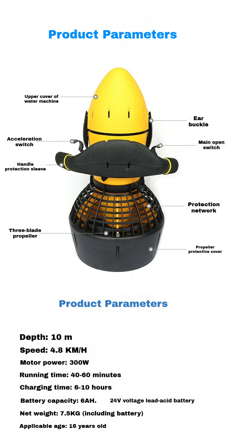 Zee Scooter Duikbooster Onderwater Schieten Vliegtuigen Handheld Zwemmen Dompelpomp Uitrusting Onderwater Propeller