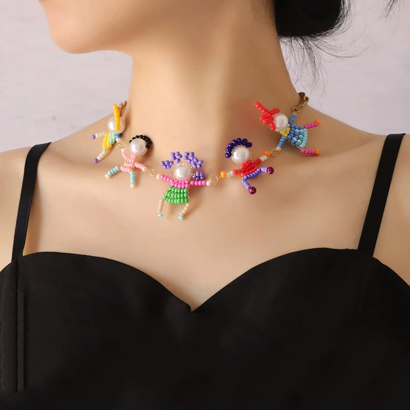 Exquisito collar de cuentas de arroz hecho a mano de dibujos animados creativos para mujer, pulsera de villano tridimensional interesante, nuevo