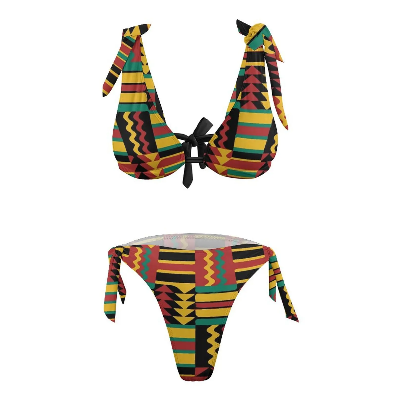 Kente Vintage Geometrische Bikiniset Sexy Retro Rasta Kleuren Bikini Badpak Zwembadontwerp Push-Up Stijlvolle Badpakken