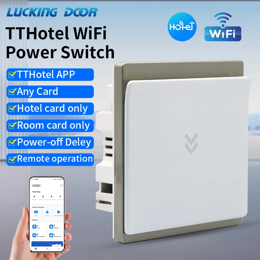 Smart Hotel Energy-Saving Power Switch with TTHolte App 2.4 WiFi 13.56MHz Card-Inserting Delayed Supply Device for Hotel Rooms