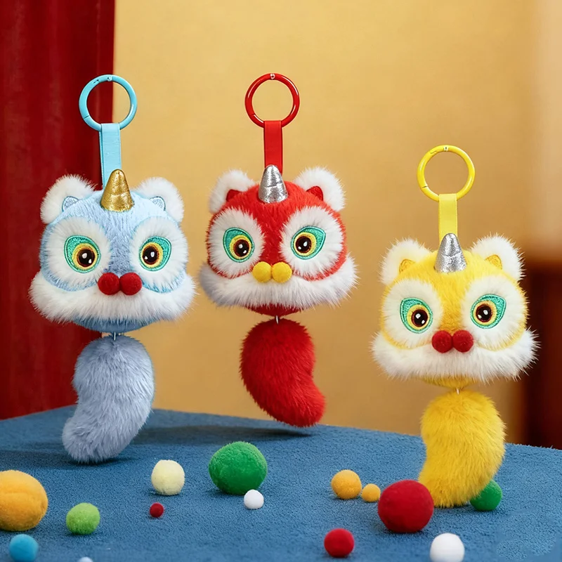 Adorabile portachiavi in peluche danza del leone cinese Festivo Capodanno Fascino fortunato Giocattoli morbidi Figurina di leone danzante carina per le celebrazioni