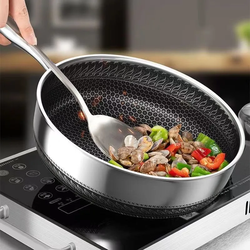 316l Stainless Steel Frying Pan Frying Household Flat Bottomed Pan Frying Steak And Egg Uncoated Induction Cooker Gas Un