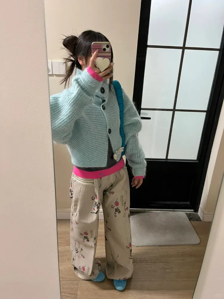 Mulheres lapela única fileira botão de malha sólida cardigan outono inverno moda oversized curto outerwear casual manga longa casaco novo