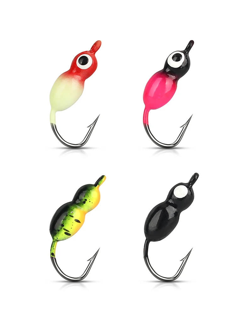 XiaoShuStore 4Pcs/25mm/2.5g Winter Fishing Barbed Hook Ice Fishing Lures Gourd Shape New Metal Bait Hook Mini Lead Fishhook