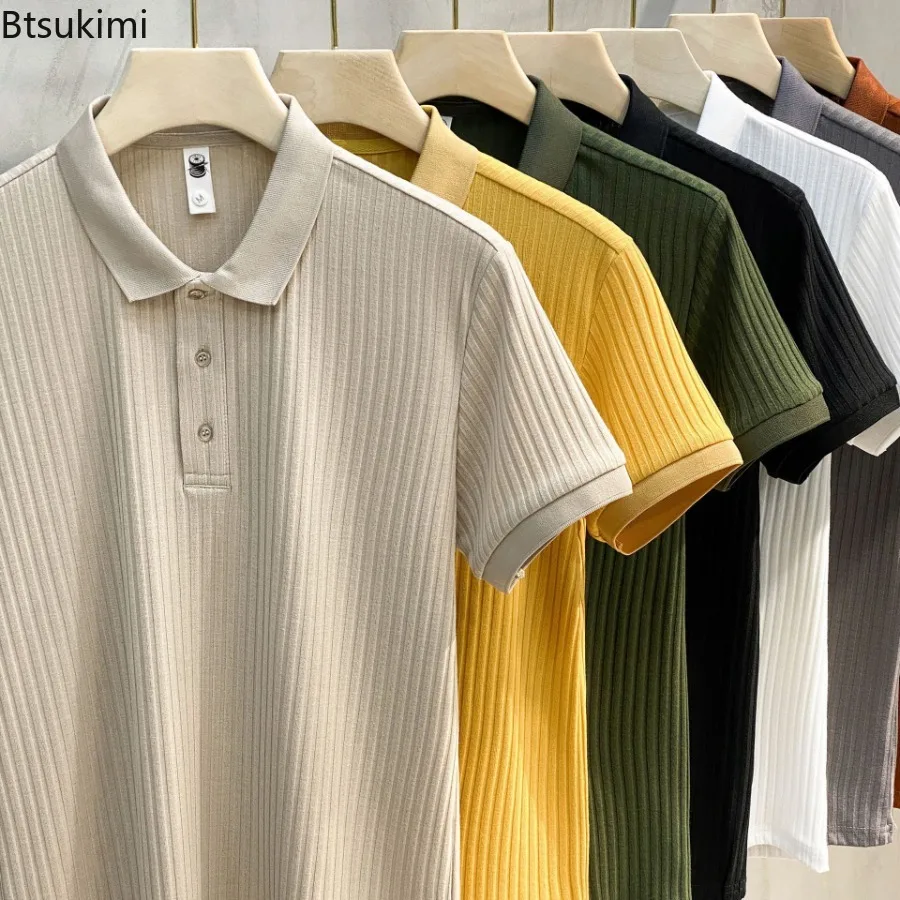

New 2025 Summer Men's Polo T-shirt Business Casual Neck Short Sleeve Tops Tee Golf Traceless Lapel T-shirt for Men Work Shirt