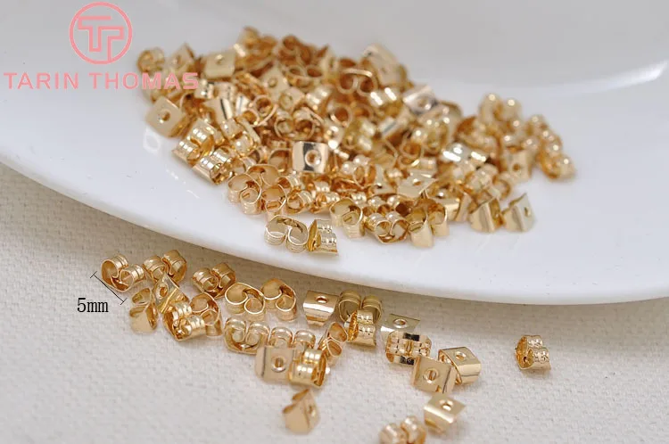 (2537)100PCS 6.5x4.5x3.5MM 24K Gold Color Plated Brass Stud Earring Back Stopper For Diy Jewelry Making Findings Accessories