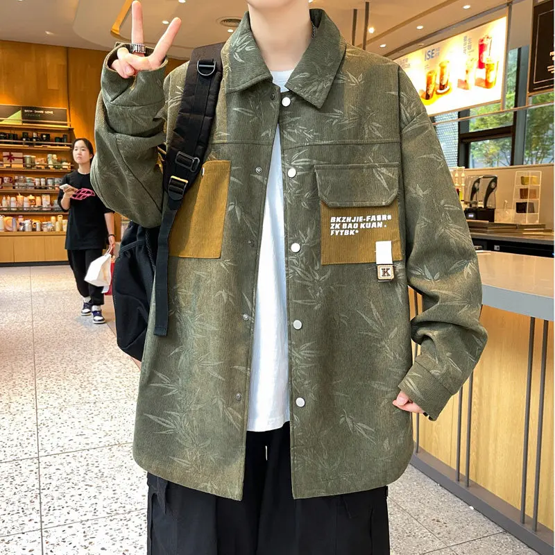 

New 2024 Men's Jaet Loose Fit Teenage Versatile Outerwear Autumn Winter Faion Workwear Polyester Fiber Long Sve Coat