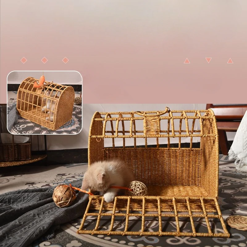 

Cats go out to rattan woven cat nests for convenient carrying of pet crates by hand