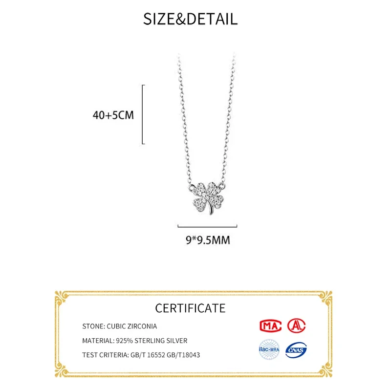 Collana girocollo in vero argento Sterling 925 con trifoglio di zirconi per donna accessori minimalisti classici di gioielleria raffinata in estate