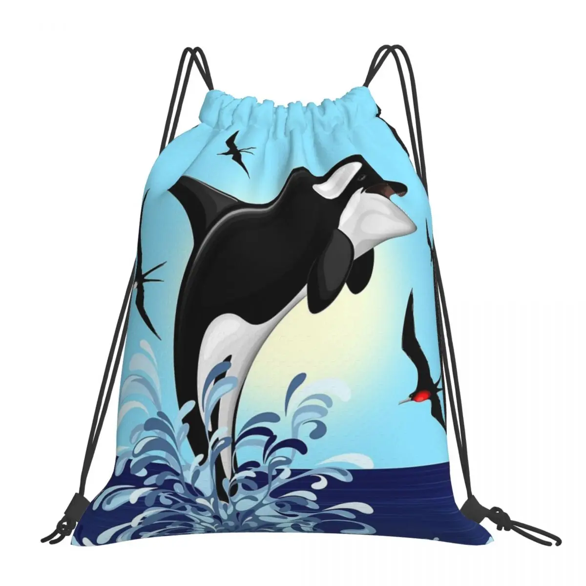 Orca Killer Whale Jumping Out The Ocean Backpacks Multi-function Portable Drawstring Bags Sports Bag Book Bags For Travel School