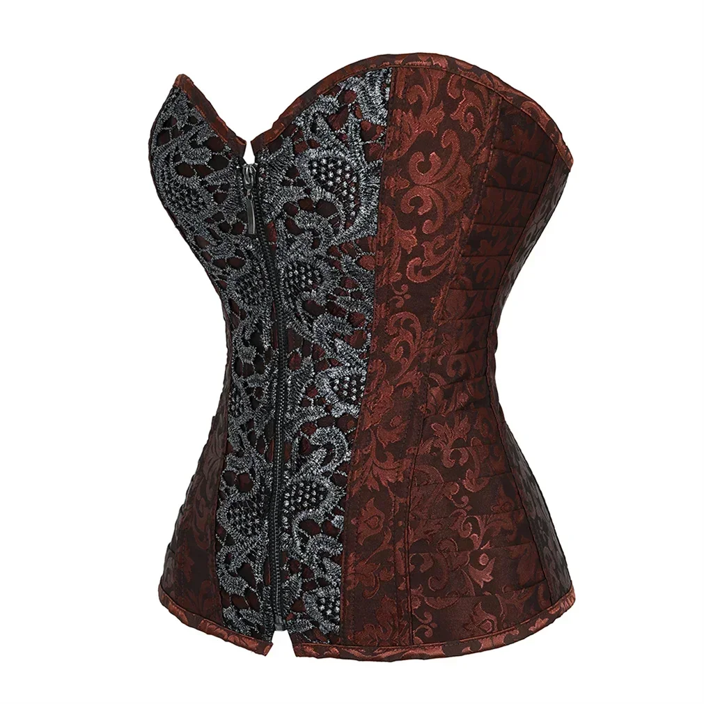 Gothic Corset for Women Lace Up Boned Bustier Floral Pirate Corsets Zip Up Basque Korsett Burlesque Clubwear Carnival Costumes