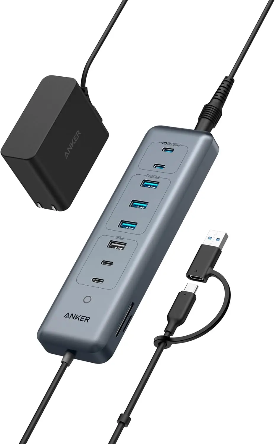 

Концентратор USB-C 11-в-1 с 4 портами USB-A и 4 портами USB-C, зарядкой PD 100 Вт, устройством чтения карт, для ноутбуков, MacBook, iPad
