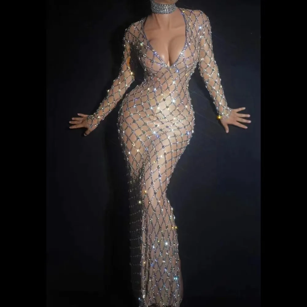 Abiti da ballo a sirena con strass scintillanti abiti da sera con paillettes a maniche lunghe con scollo a V profondo abito da festa formale abito da sposa compleanno