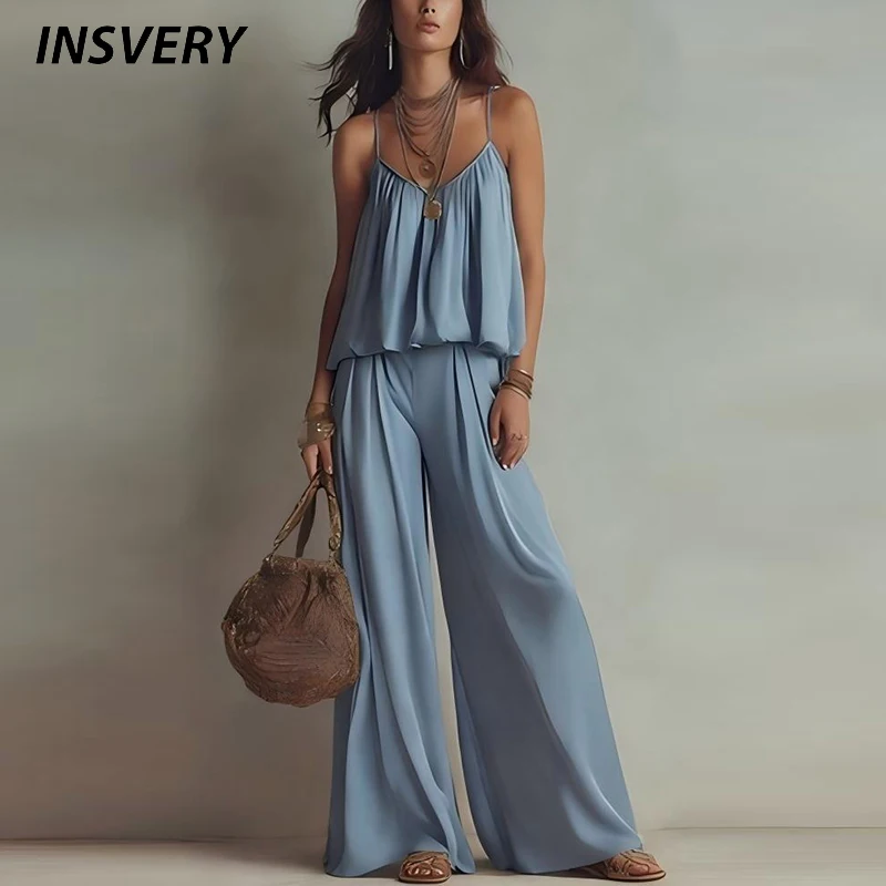 

Women's Streetwear 2 Piece Pant Sets 2026 Summer Fashion Sleeveless Shirt Vest Tops Elastic Waist Pants Suits 2 PCS Outfits