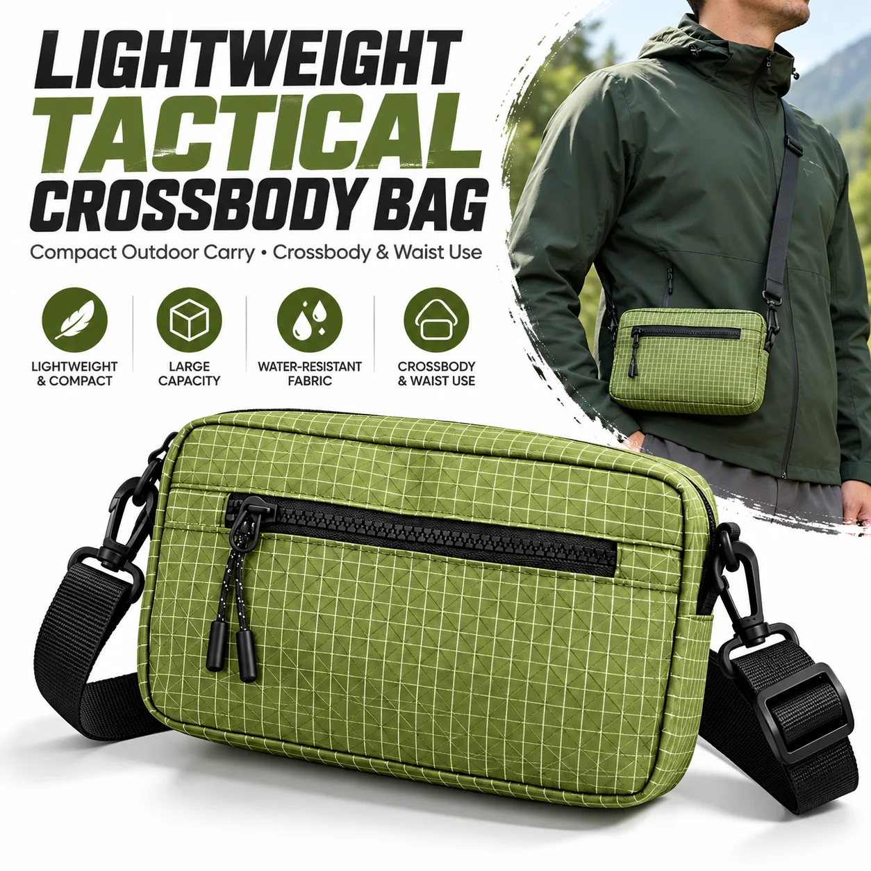 Lightweight Outdoor Crossbody Waist Bag Portable Shoulder Pouch Adjustable Strap Zipper Storage Pack for Travel Sports Gear