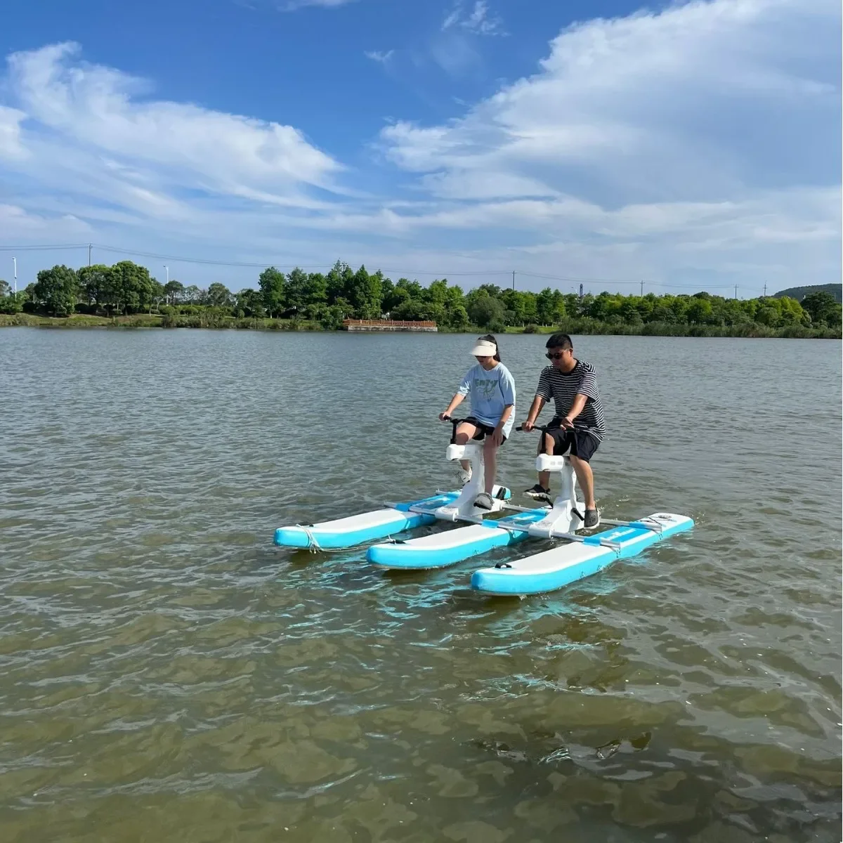 Inflatable outdoor water bike, lake blue, peacock blue, orange