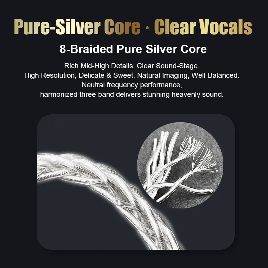 QINCROWN Pure Silver Type-C to 3.5mm AUX Cable, HiFi Audiophile for Phone Laptop DAC Headphone Portable Audio Gear