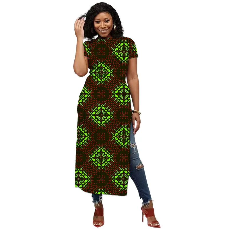 Abito da banchetto da donna a maniche corte personalizzato con scollo a O alla moda africana, design originale, abbigliamento da festa con stampa colorata