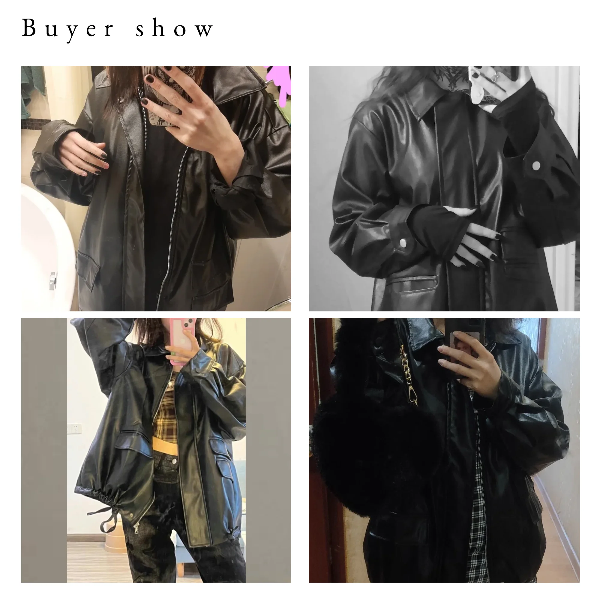 2024 Spring Autumn Oversized Casual Waterproof Black Soft Pu Leather Jacket Women with Drop Shoulder Long Sleeve Fashion