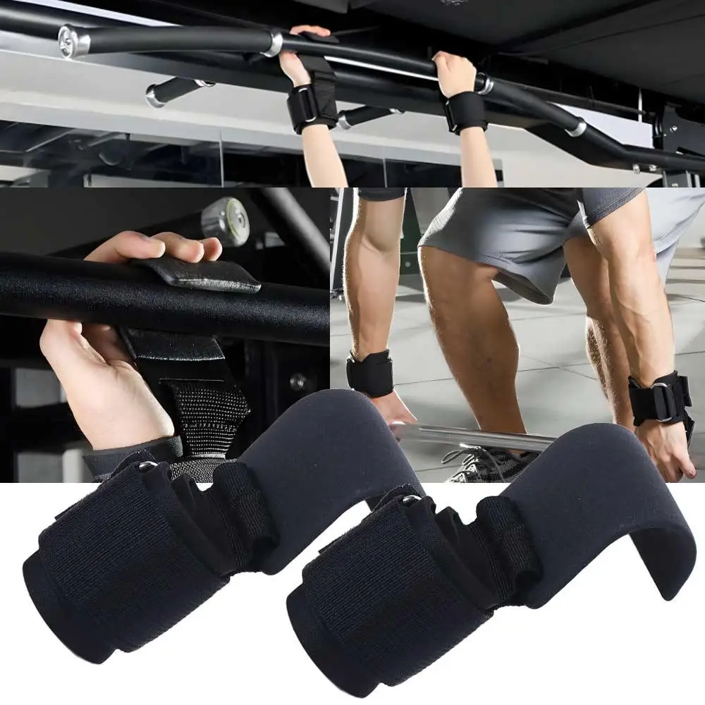 

1 PC/Pair Pull-up Weight Lifting Grip Hook Non-Slip Adjustable Auxiliary Power Wrist Guard Black Auxiliary