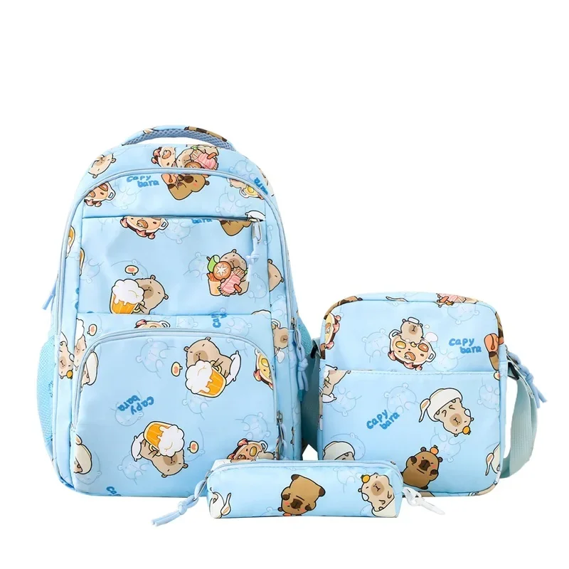 Student Three-piece Set Capybara Schoolbag Girls Large Capacity Casual Backpack Boy Color Blocking Multi Layer Children Backpack