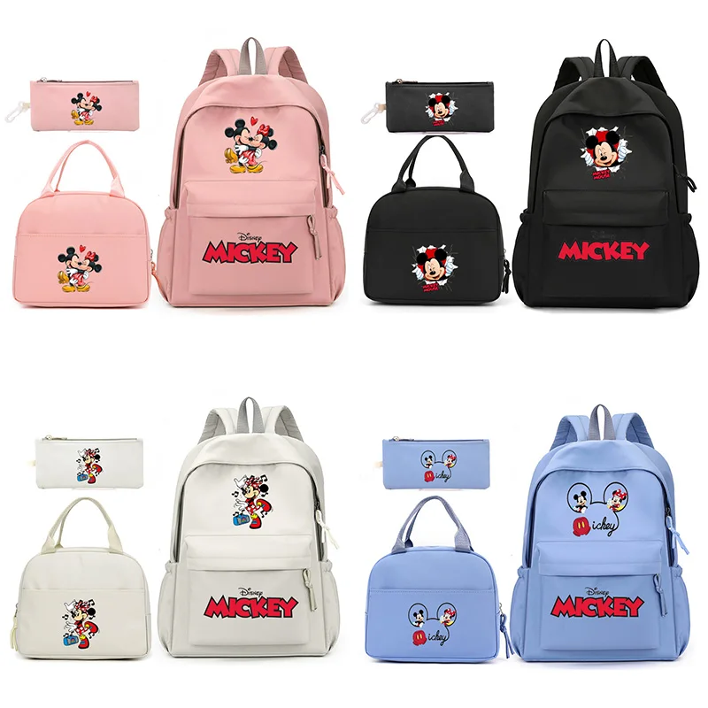 

Disney Mickey Minnie Mouse 3pcs/Set Backpack with Lunch Bag for Teenagers Student School Bags Casual Comfortable Travel Sets