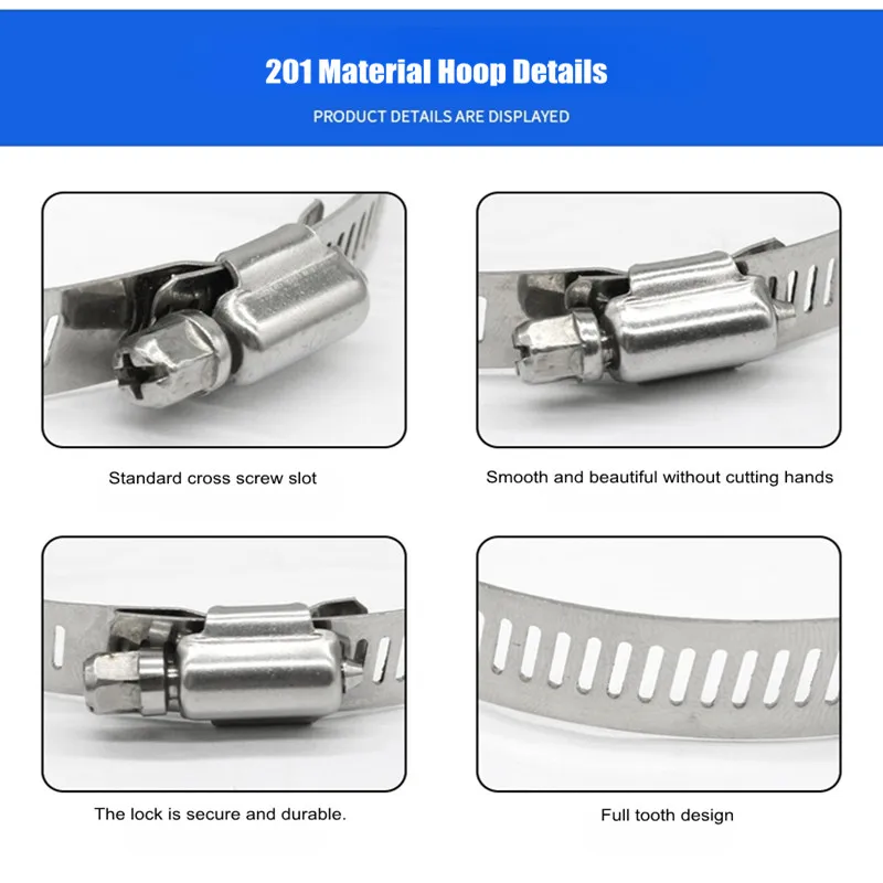 100/150/200/300/400mm Stainless Steel Pipe Hose Clamps Adjustable Throat Clamp Worm Clip Hoop Cable Tie