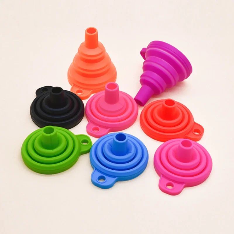 2Pcs Mini Folding Silicone Funnel Retractable Liquid Dispenser Silicone Material Candy Colour High Temperature Resistant