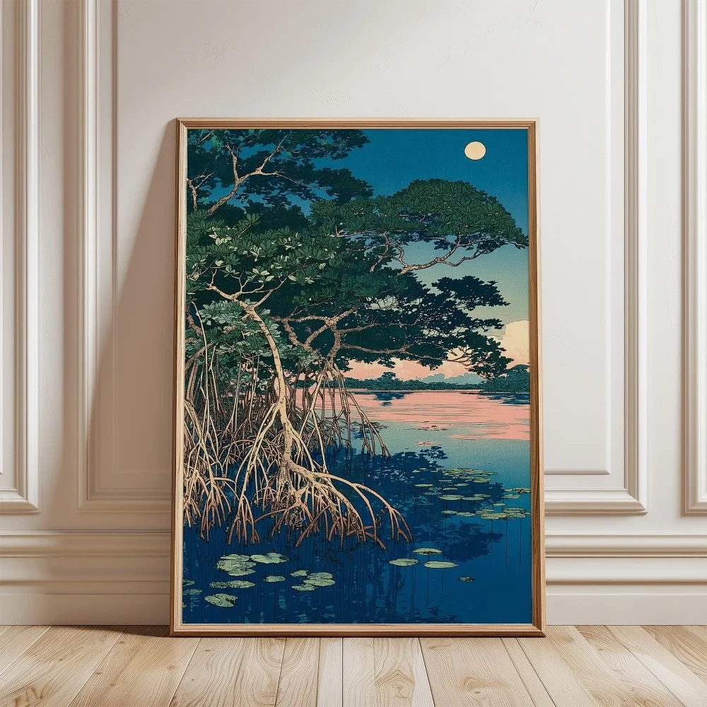 Retro japanische Koi- und Baum-Leinwand-Wandkunst, ungerahmt, abstrakte japanische Heimdekoration, Wohnzimmer, Schlafzimmer, Wandkunst-Dekoration
