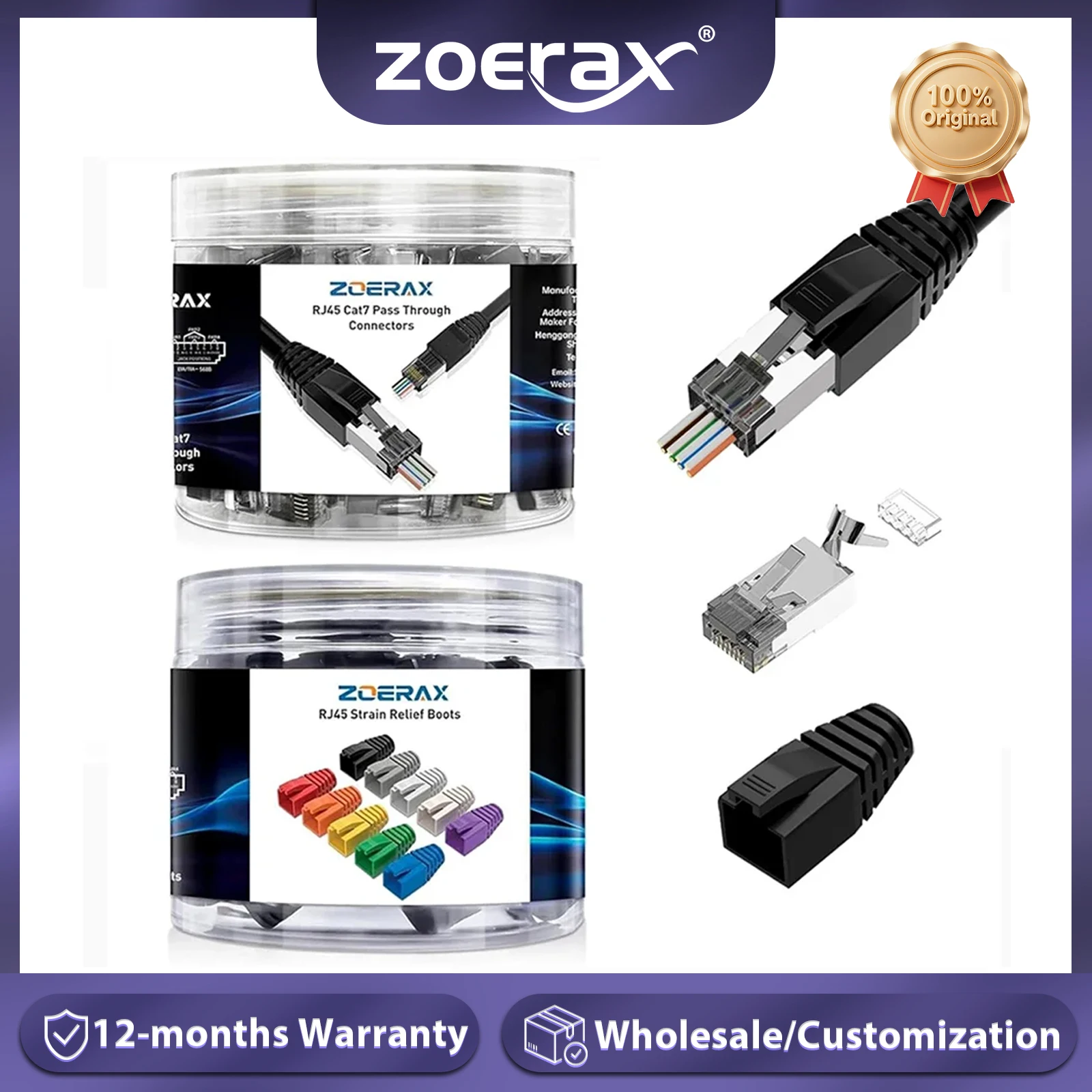 

ZoeRax 50PCS RJ45 Cat7 CAT6A Connector, 2-Piece Shielded RJ45 Ends 8P8C Modular Network Plug Connector with Strain Relief Boots