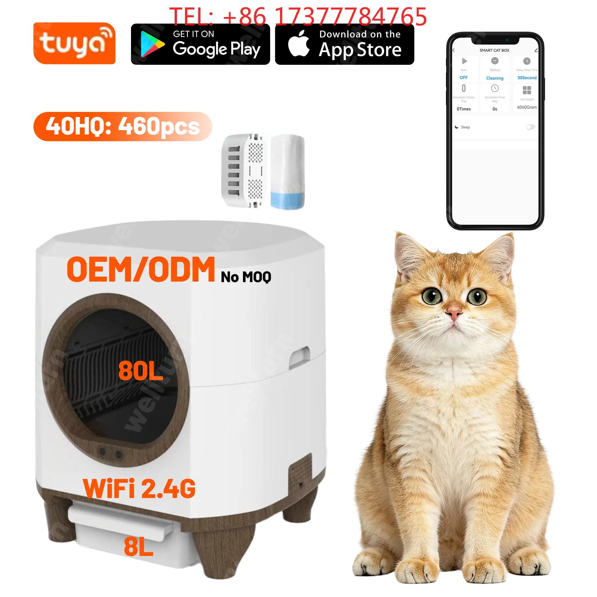 90 L Enclosed Automatic Smart Cat Toilet Box With APP Control Self Cleaning Box For Multi Cats