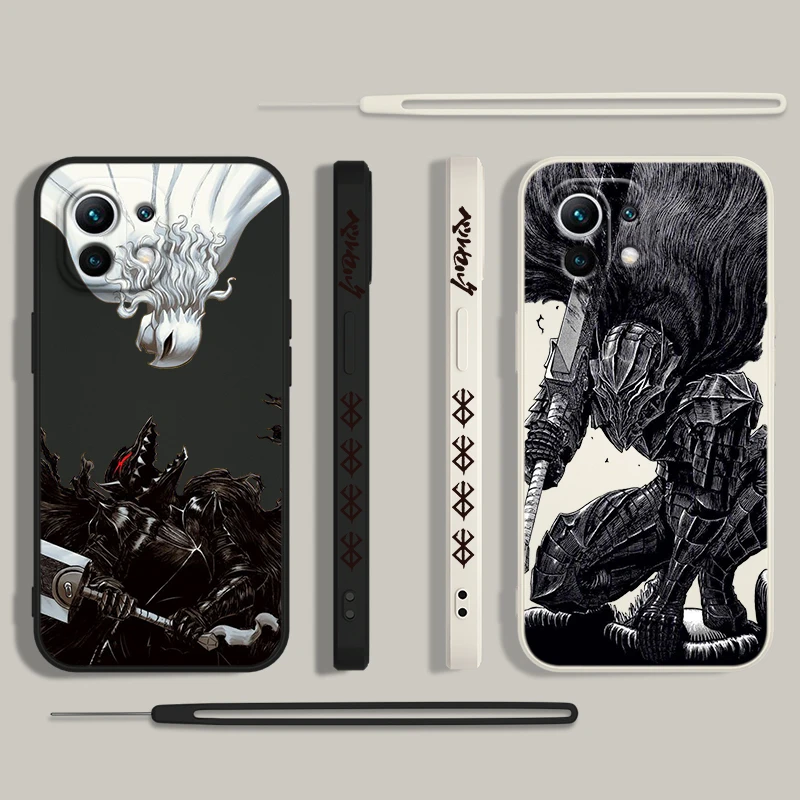 Hot Blood Anime Berserk Guts Phone Case For Xiaomi 14 13 12 11 10 T Pro Ultra Lite 5G Liquid Left Rope 5G Soft Cover