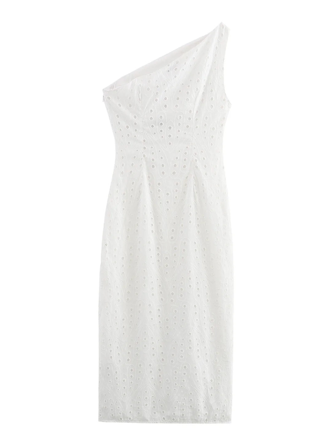 فستان ضيف زفاف أنيق أبيض مطرز للسيدات ، رقبة غير متماثلة ، ضيق بكتف واحد ، فساتين متوسطة الطول ، فتحة جانبية ، صيف