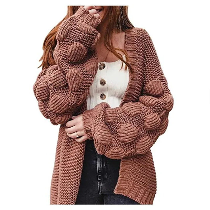 Cardigan à manches longues et col en V pour femmes, pull acrylique, mode décontractée, tout solide, automne, hiver