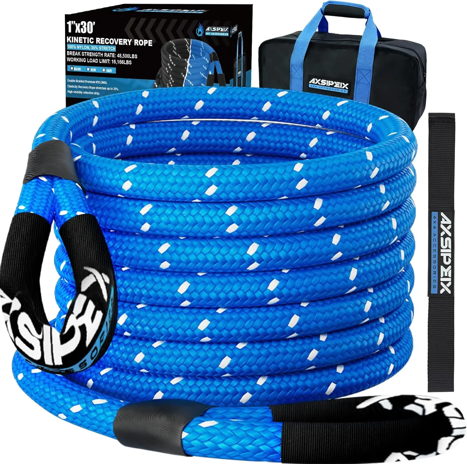 

Высокопрочный кинетический буксировочный трос 1 дюйм x 30 футов, грузоподъемность 48 500 фунтов, эластичность 35%, для внедорожников, грузовиков и квадроциклов