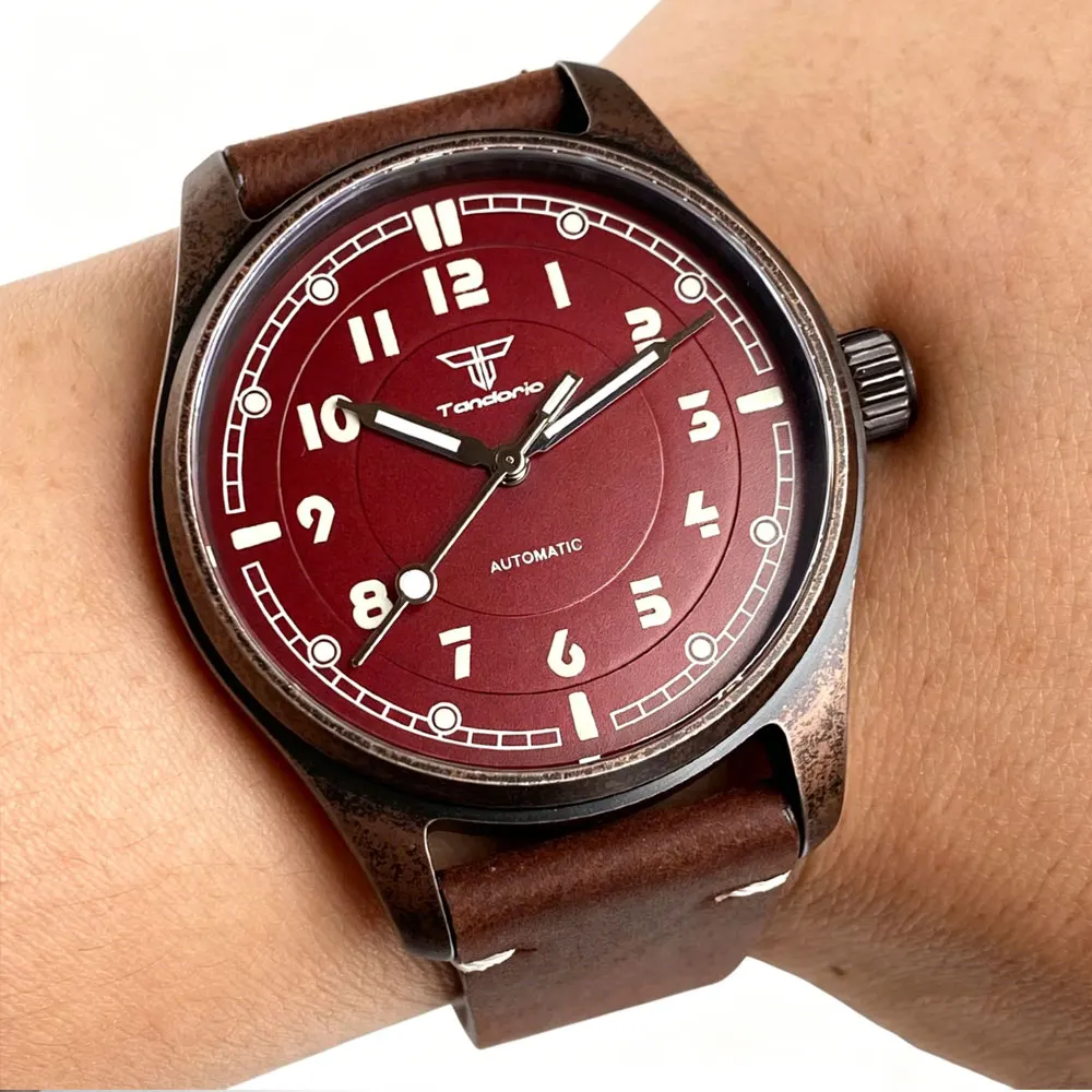 

Copper Plating Tandorio Vintage Pilot 39mm Sapphire Glass Luminous 20ATM Asia 2824 Miyota 8215 Automatic Men Dive Watch Leather