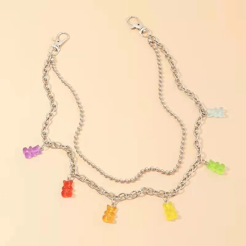 Punk Chain On The Jeans Pants Women Men Cute Bear Charm Waist Vintage Metal Acrylic Chain Belt Hisster Trouser Keychain Jewelry