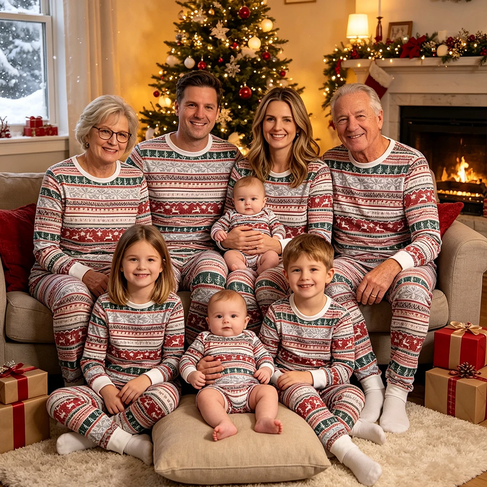 Christmas Family Matching Pajamas Set Soft Sleepwear for Mom Dad Kids Boys Girls Casual Home Wear Xmas Loungewear Pajama Party