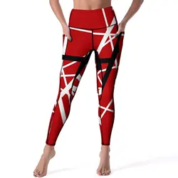 Van Halen Yoga Pants Pockets Lines Print Leggings Sexy Push Up Aesthetic Yoga Sports Tights Stretch Pattern Work Out Leggins