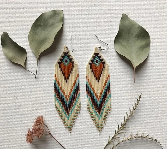 ZGMXR Rice bead earrings Geometry Simple Hand-woven Alloy Arrow Retro female Bohemia Tassel Pattern Beaded earrings