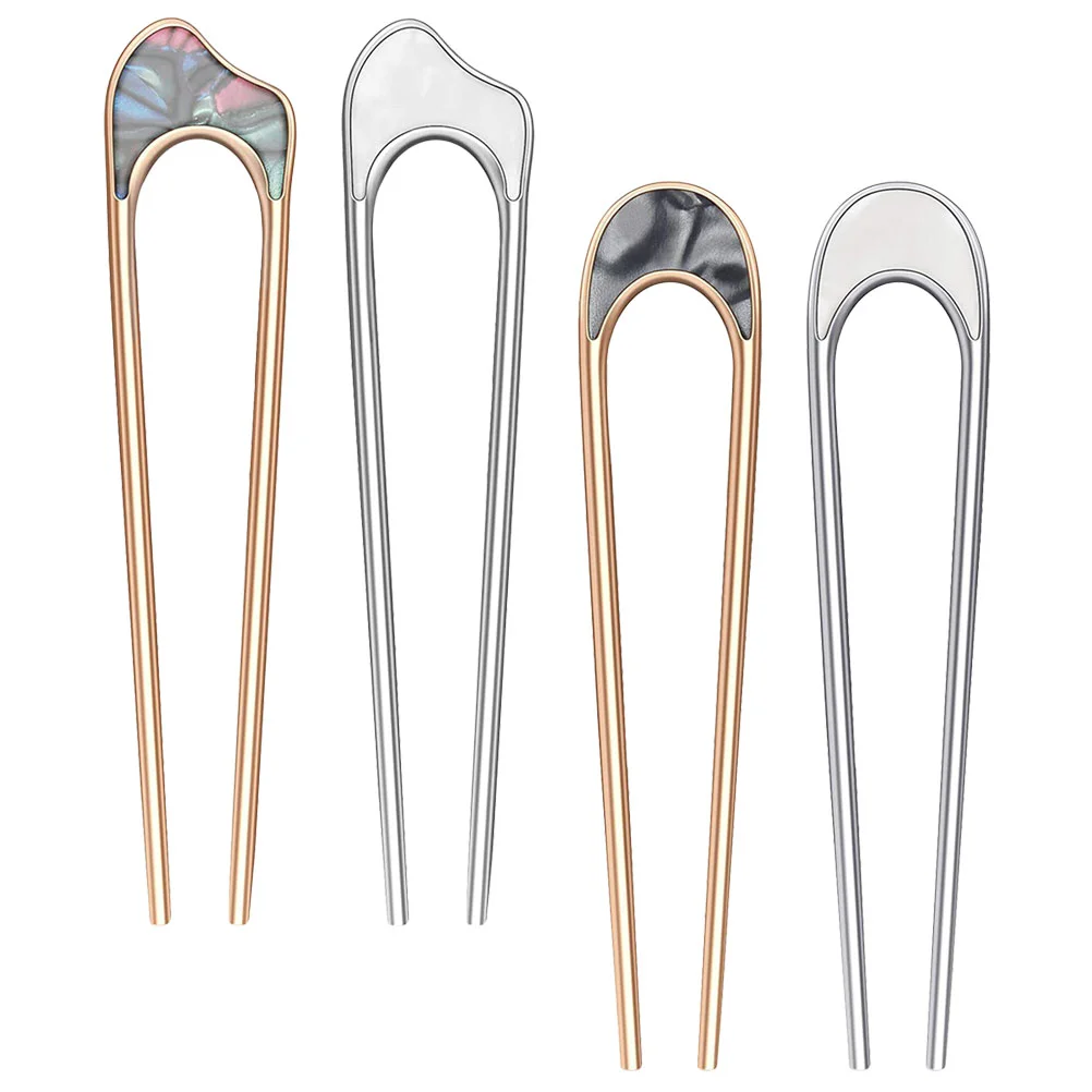 

4 Pcs Alloy Hairpin Bobby Pins for Women Buns Sticks Thick Minimalist Forks French Accessories Girl