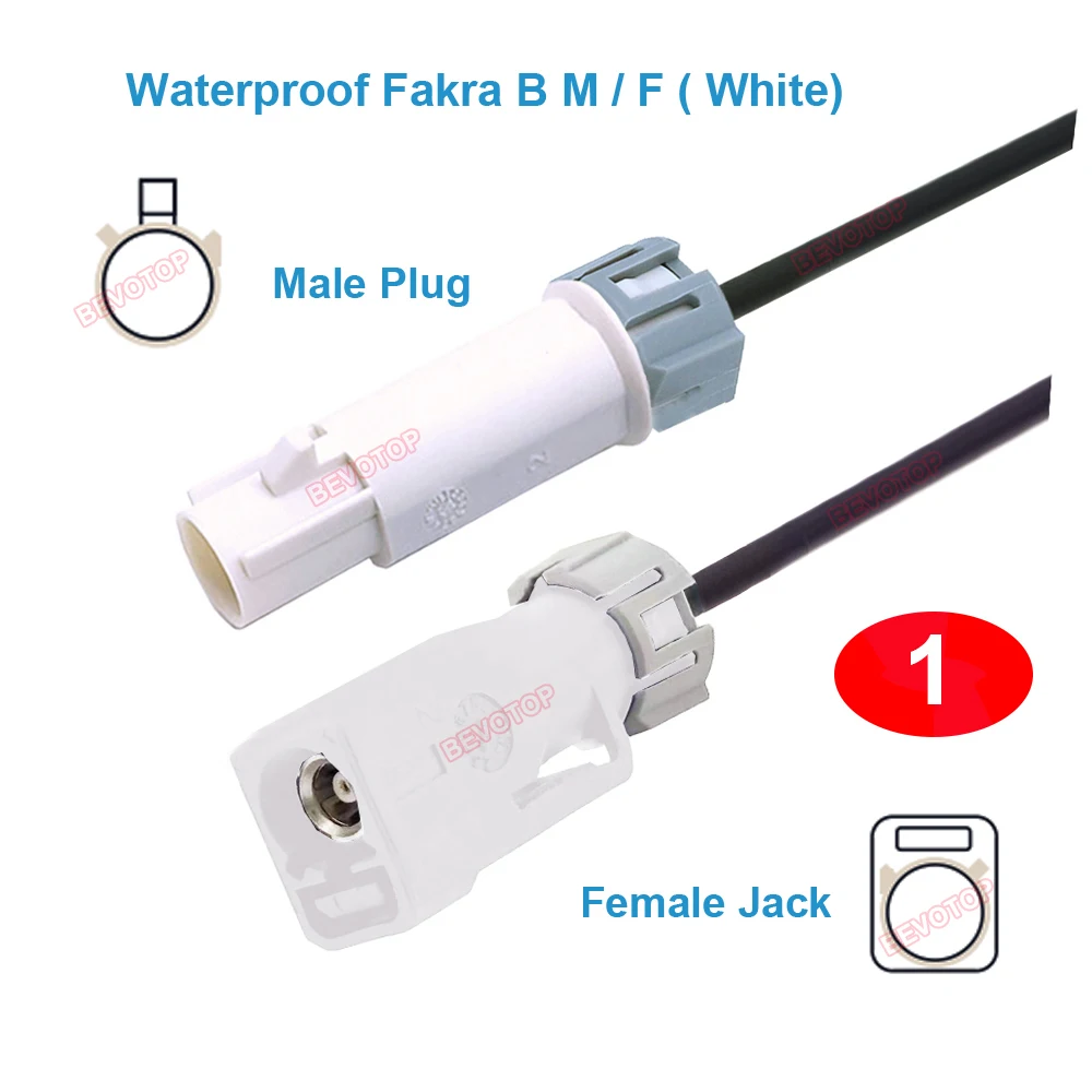 1PCS Waterproof Fakra Jumper White B Male to Female, Male to Male, Female to Female, Car Camera Wire Harness BEVOTOP Auto Cable
