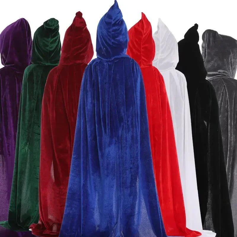 Velvet Cloak Cape Hooded Medieval Costume Witch Wicca Vampire Man Woman Unisex Solid Color