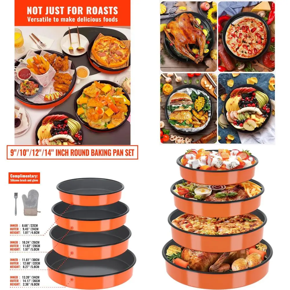 

Enamel Bakeware Set: 4-Piece Round Roasting Pans, 9-14 Inch, Oven & Dishwasher Safe, Perfect for Thanksgiving Feasts (Orange)