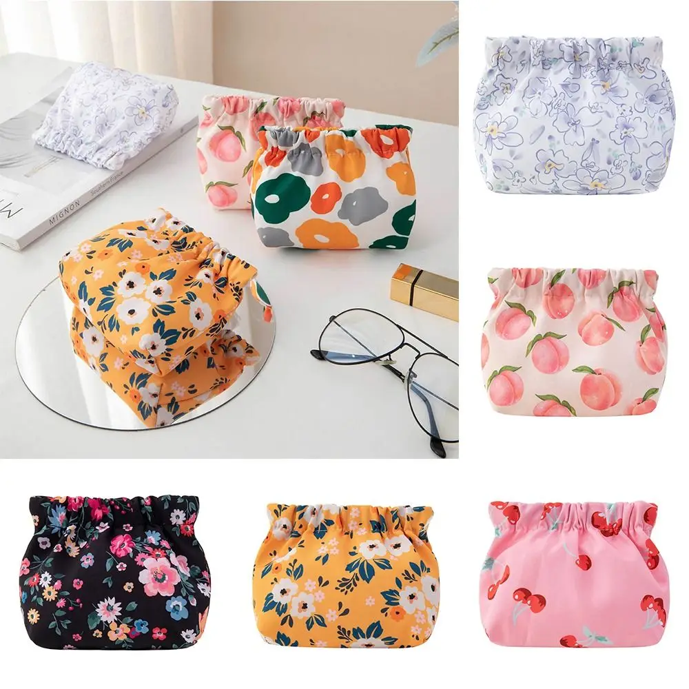 Portable Flower Cosmetic Bag Cherry Peach Storage Bag Cute Pattern Self-closing Leaf Spring Bag Travel