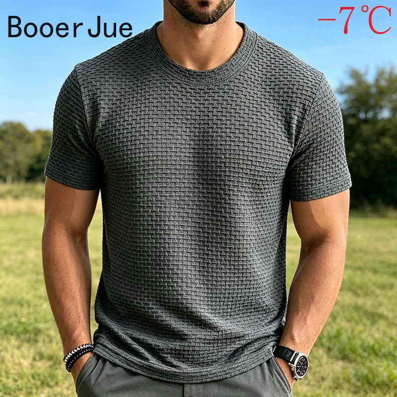 High End Ice Silk Hollow Out T-shirt Men's Short Sleeve O Neck Shirts Man Summer Outerwear Men Thin Solid Color Sports Tees Tops