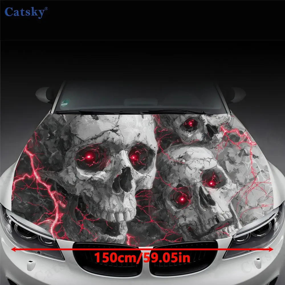 Dynamic Red - Veined Skulls Car hood decals, car cover decorative stickers, and vinyl wraps for cars, SUVs and trucks. Self-adhe