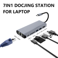 7 in 1 USB HUB USB C to HDMI Type C PD 100W RJ45 HDTV SD/TF Card Reader USB3.0 Port Multi-Hub Docking Station For Macbook Laptop